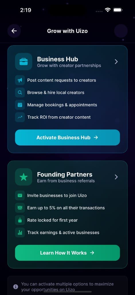 Business Hub features
