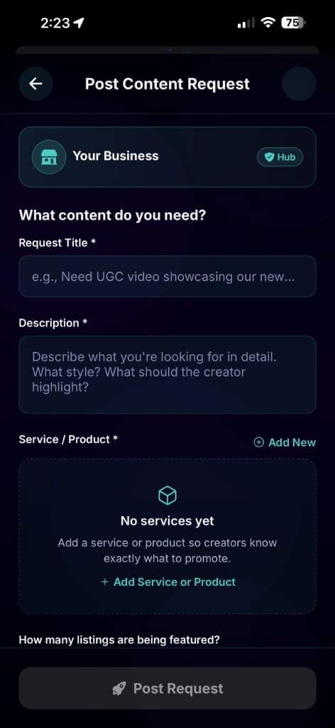 Post content request form